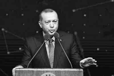 土耳其总统埃尔多安发表讲话。